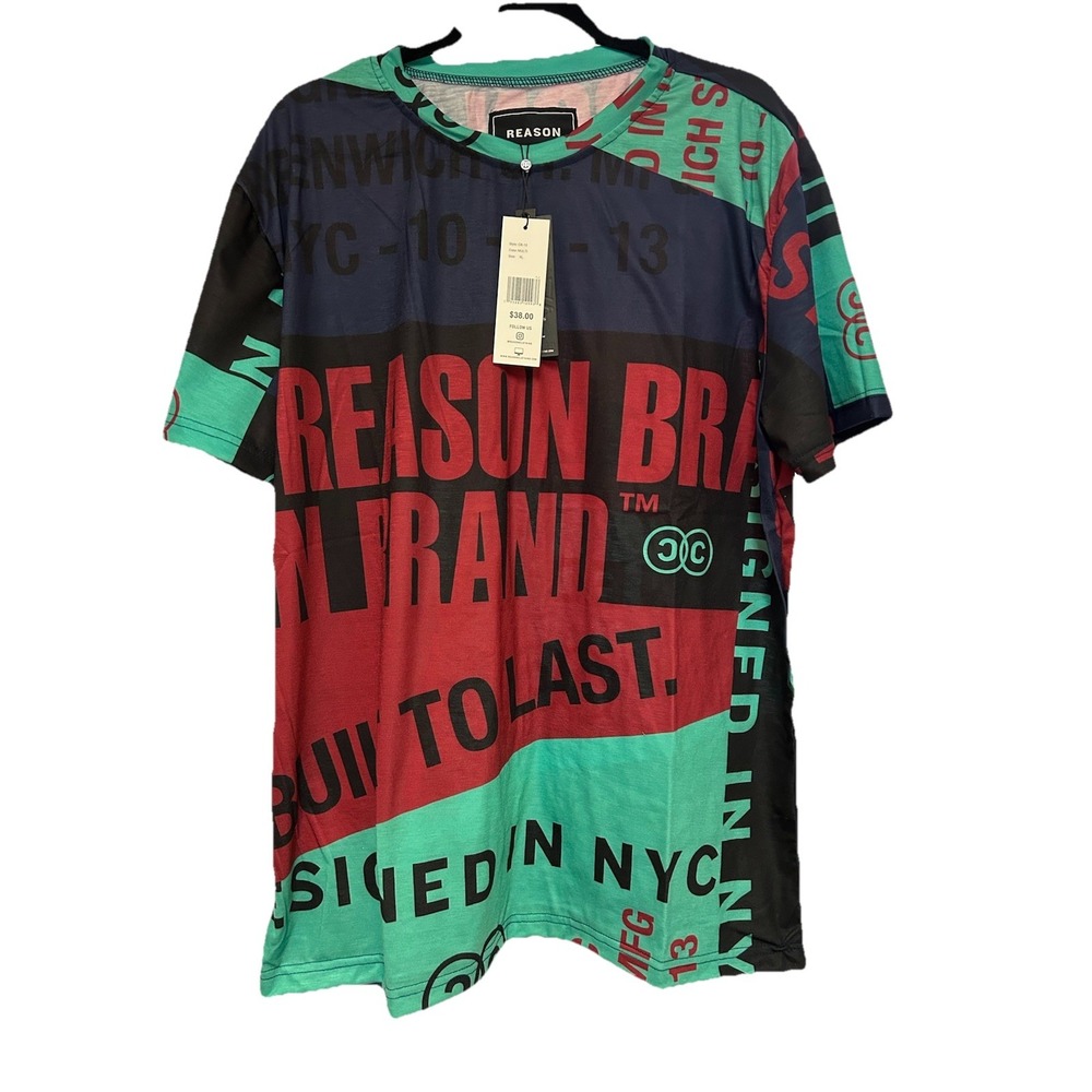 Reason Brand All Over Graphic T-Shirt Men's‎ Size XL Multi Colors Unisex NWT